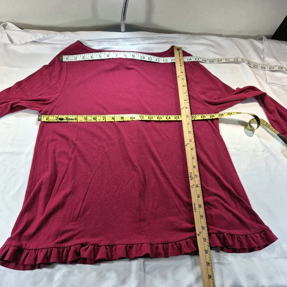 Loft Cranberry Ruffle Hem Long Sleeve T-Shirt Top Blouse Woman's Large - Picture 8 of 11